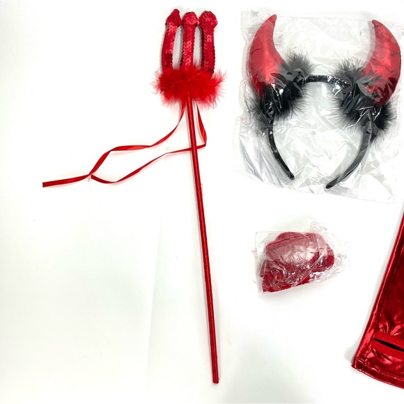 Dolls Kill Devil Horns Headband + Accessories Set Thigh Highs/Pitchfork/Red - Picture 2 of 7